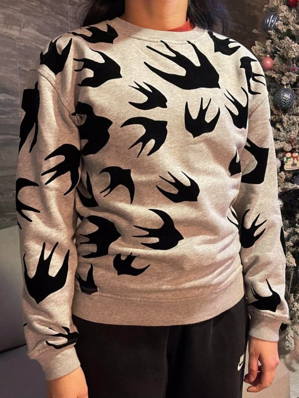 Y2K MCQ By Alexander McQueen Swallow Print Grey Sweater